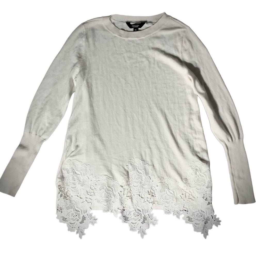 Vera Wang Floral Lace Hem Crewneck Sweater